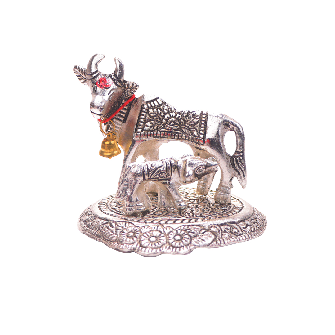 Devnidhii Kamdhenu Silver Plated in Small Size