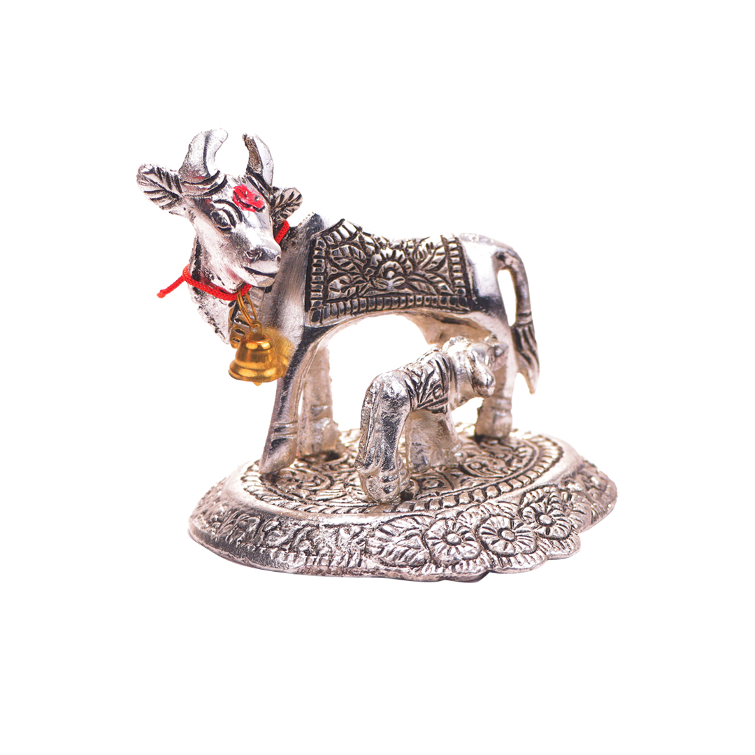 Devnidhii Kamdhenu Silver Plated in Small Size