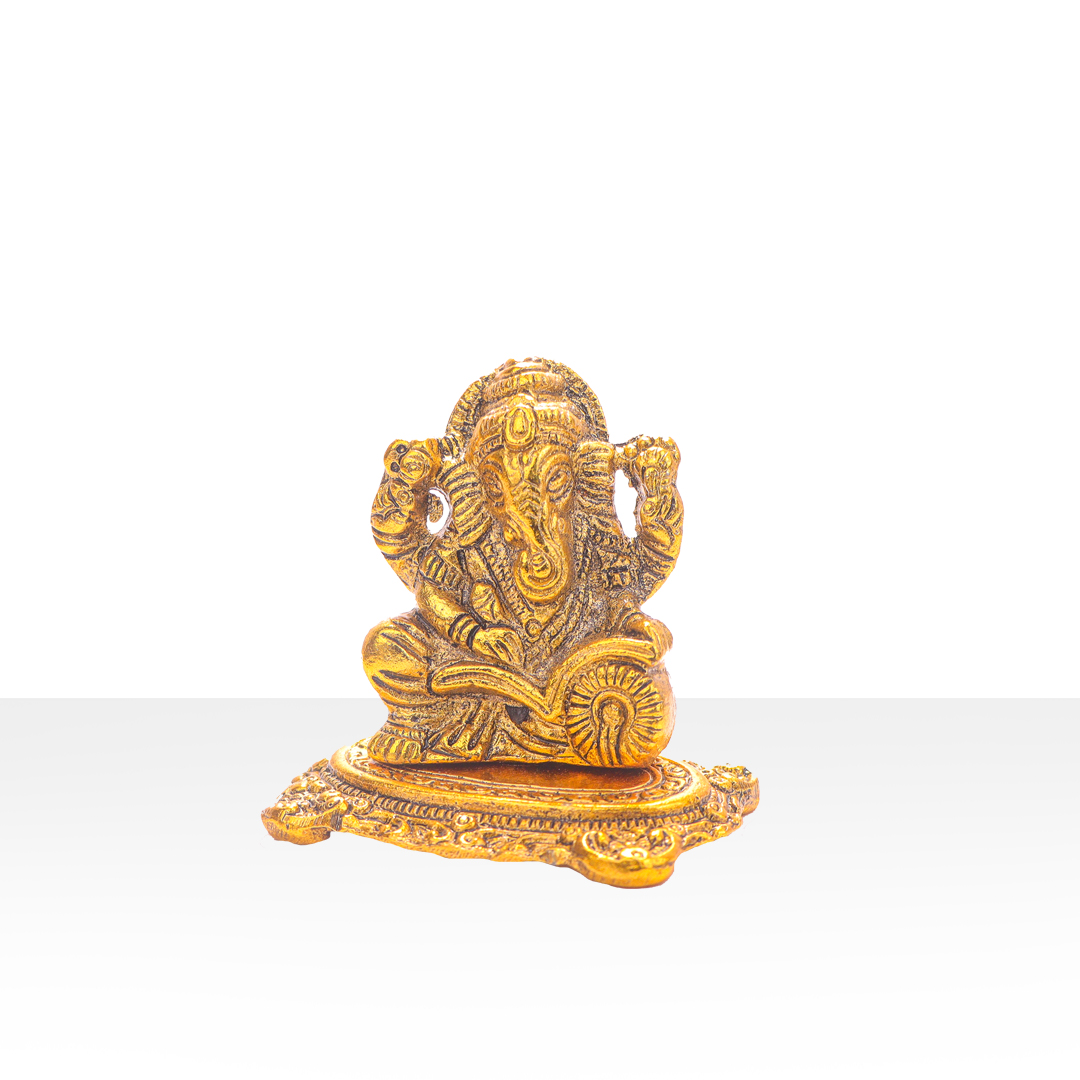 Devnidhii Ganesh in Writing Mudra in Gold Polish