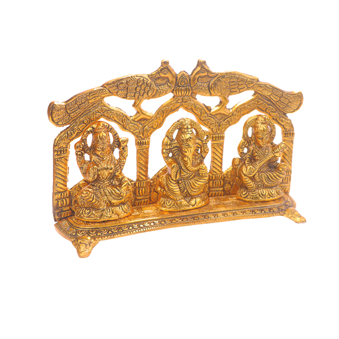 Devnidhii Laxmi Ganesh Saraswati Idol in Gold Polish