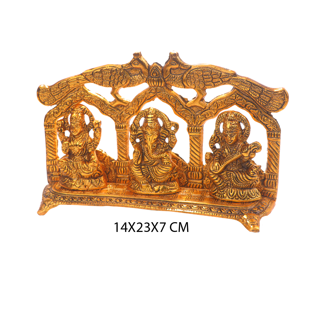 Devnidhii Laxmi Ganesh Saraswati Idol in Gold Polish