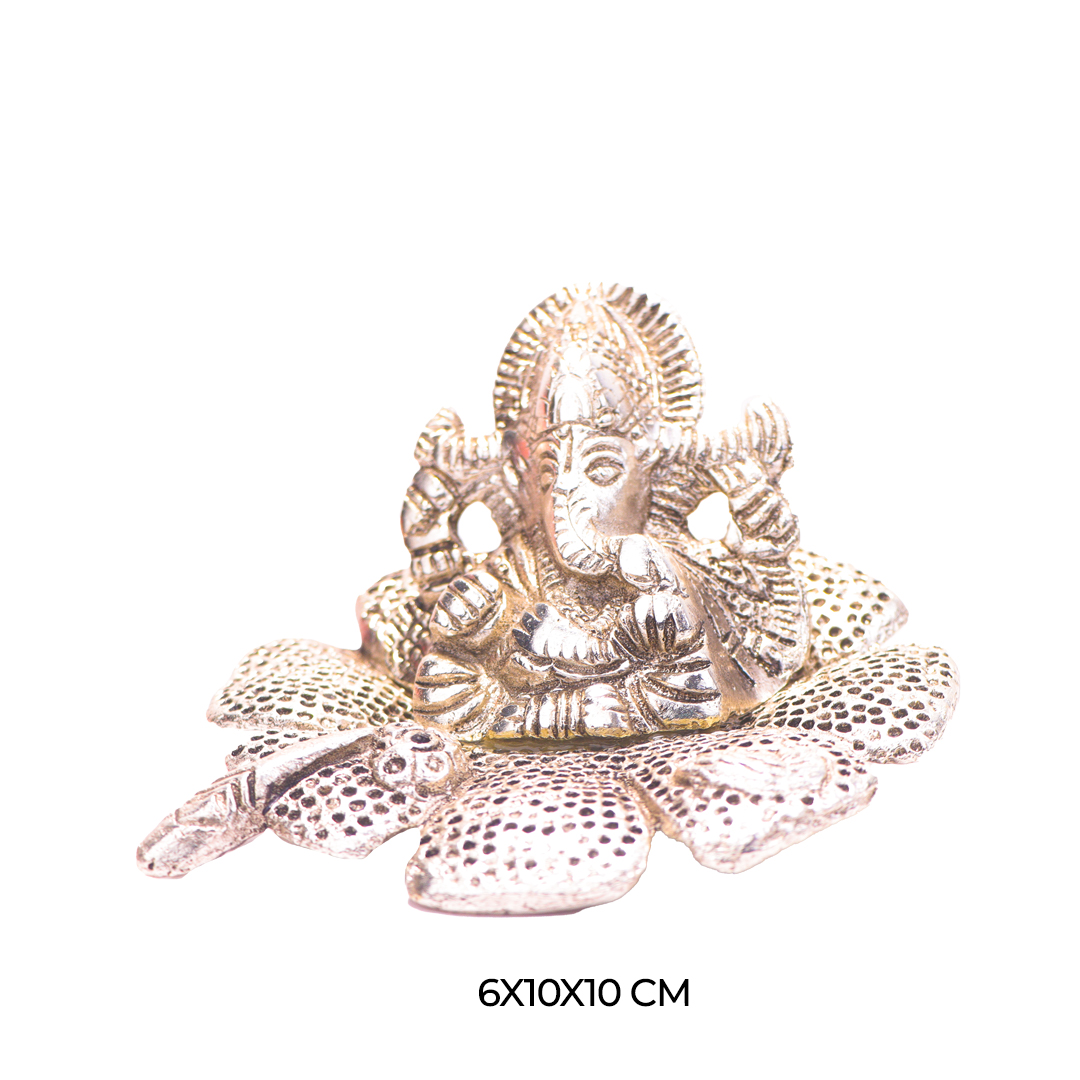 Devnidhii Ganesh Ji Silver Plated Idol on Flower