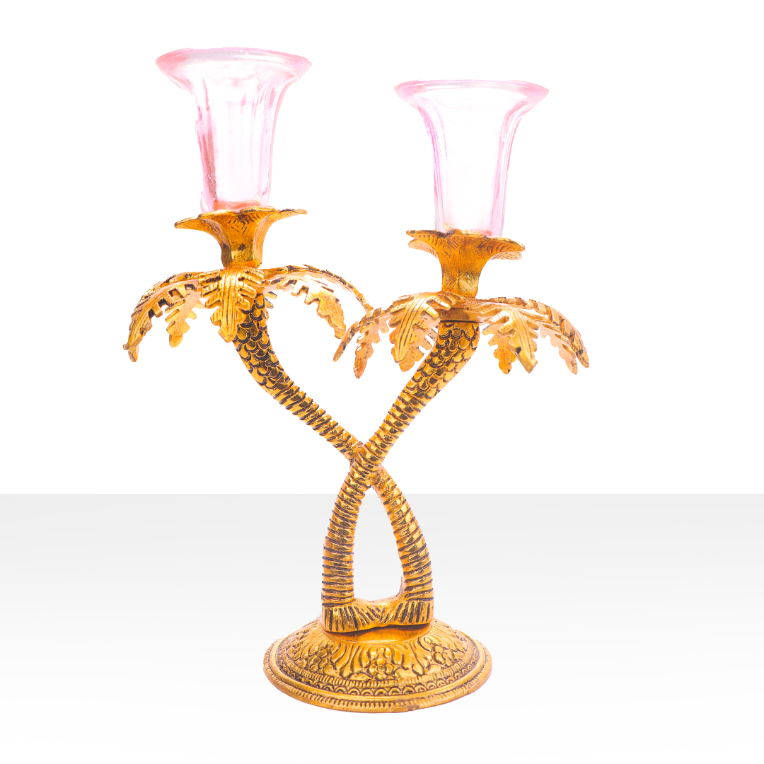 Devnidhii  Candle Stand Double in Gold Polish