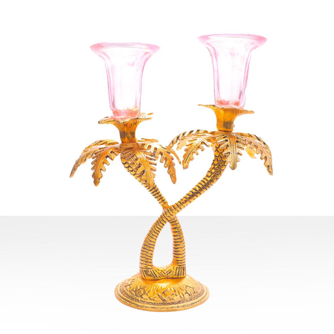 Devnidhii  Candle Stand Double in Gold Polish