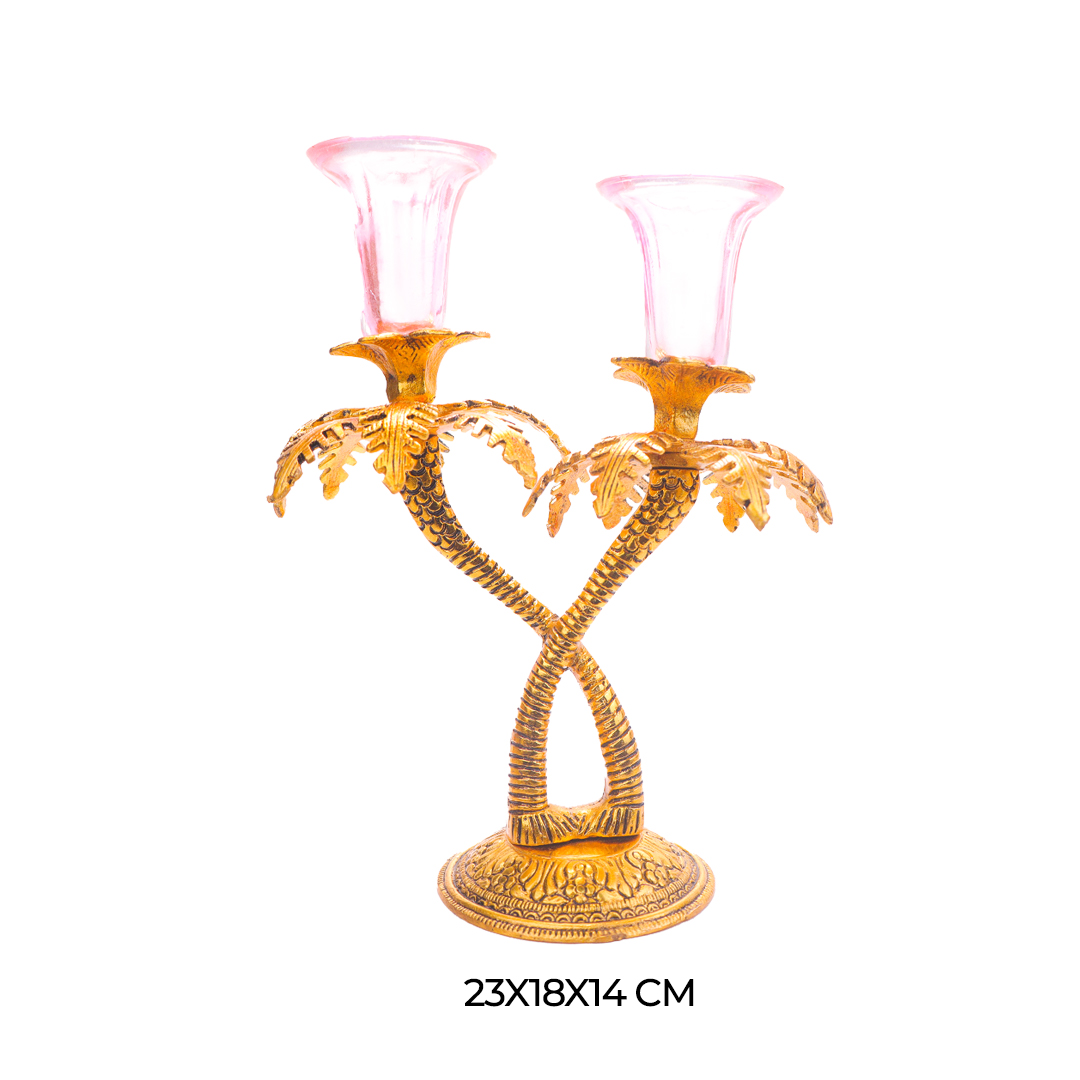 Devnidhii  Candle Stand Double in Gold Polish