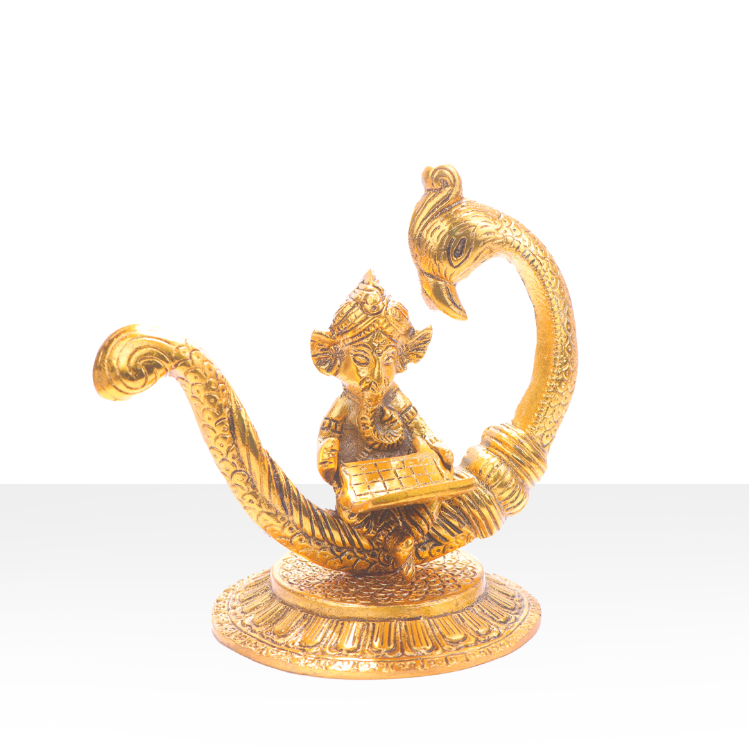 Devnidhii Ganesh Ji Idol with Laptop in Gold Polish