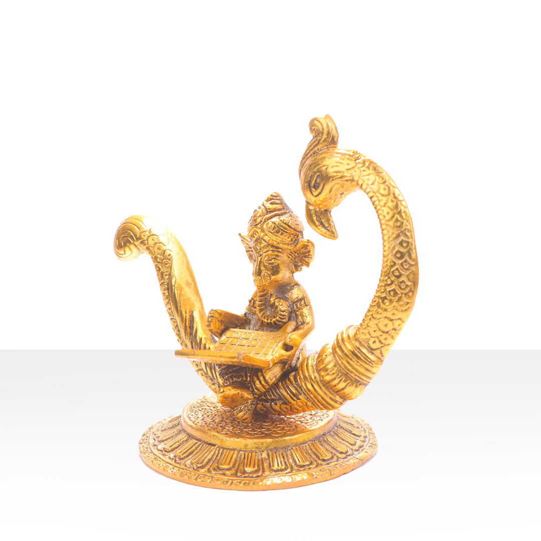Devnidhii Ganesh Ji Idol with Laptop in Gold Polish