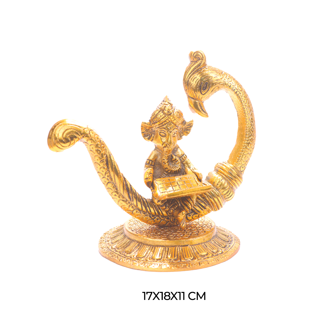 Devnidhii Ganesh Ji Idol with Laptop in Gold Polish